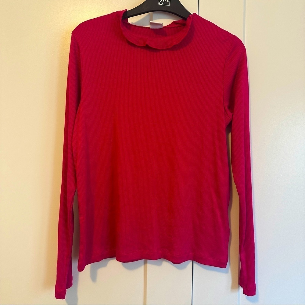 Smash + Tess Pink Ribbed Long Sleeve Top With Ruffles Size Medium Women’s